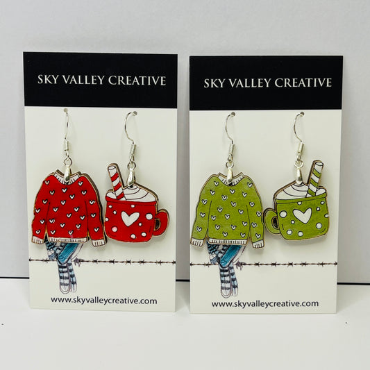 Cocoa Mug and Sweater Dangle Earrings